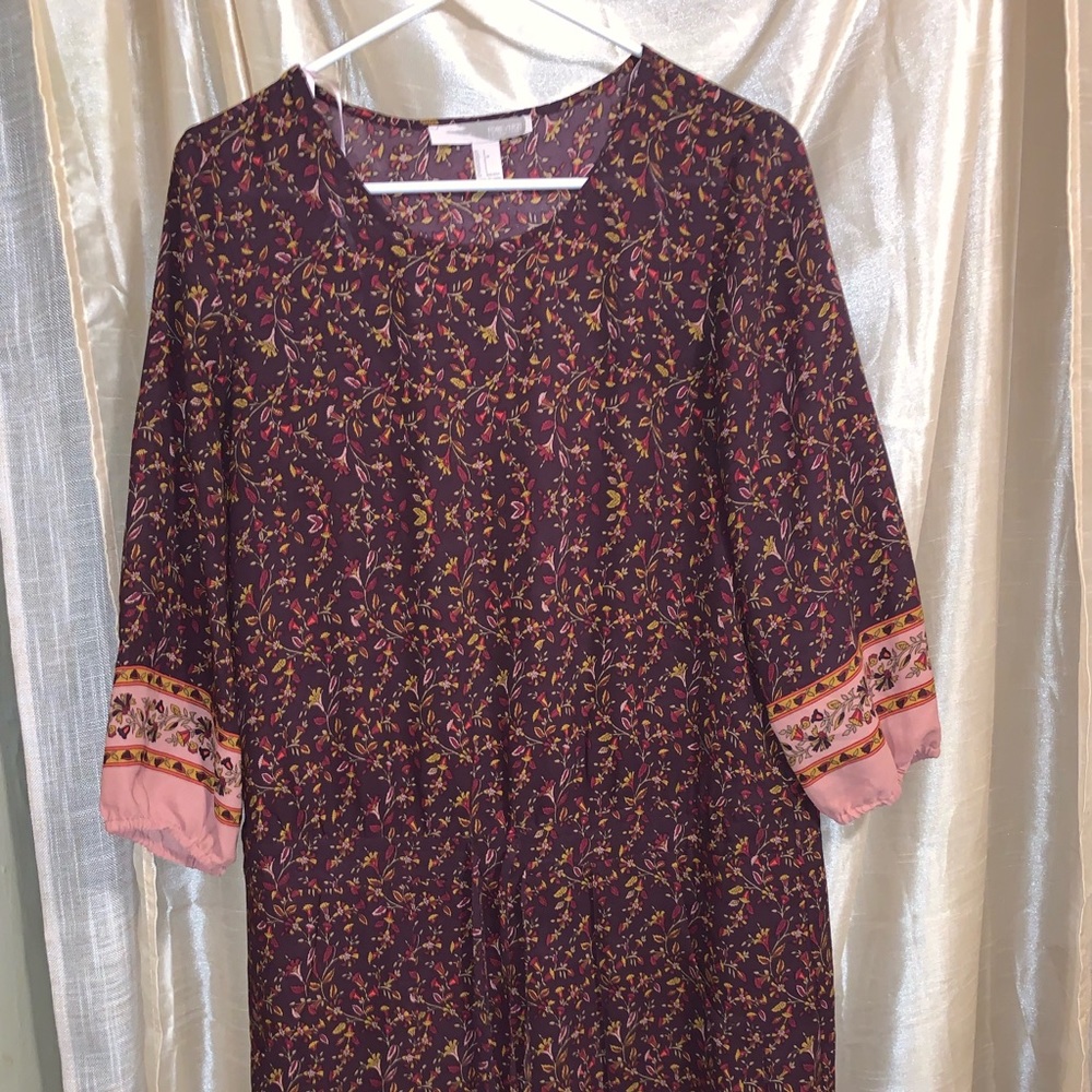 Peach & burgundy drawstring dress